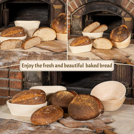 Bannet Bread Proofing Basket 2 pack 10 inch Oval Basket with Liner, Bread Proofing Basket Perfect for Professial & Home Sourdough Bread Baking, Artisan Sourdough Bread (Set of 2 pack 10" Oval).