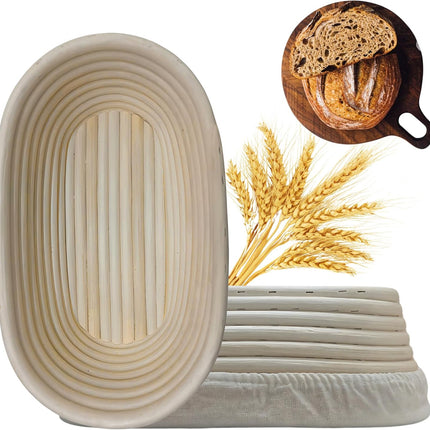 [Upgraded] Bannet Bread Proofing Basket 2 pack 10" Oval With Liner, Natural Rattan Bread Basket Perfect for Professial & Home Sourdough Bread Baking, Artisan Sourdough Bread. (Set 2 pack 10" Oval).