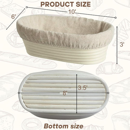 [Upgraded] Bannet Bread Proofing Basket 2 pack 10" Oval With Liner, Natural Rattan Bread Basket Perfect for Professial & Home Sourdough Bread Baking, Artisan Sourdough Bread. (Set 2 pack 10" Oval).