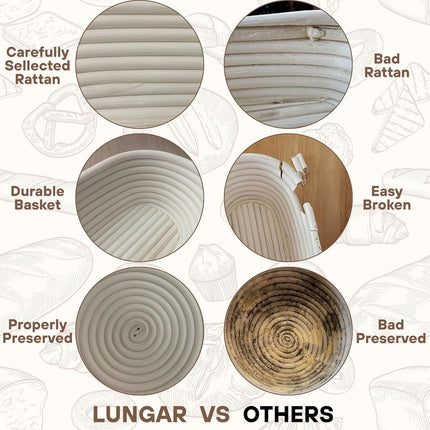 [Upgraded] Bannet Bread Proofing Basket 2 pack 10" Oval With Liner, Natural Rattan Bread Basket Perfect for Professial & Home Sourdough Bread Baking, Artisan Sourdough Bread. (Set 2 pack 10" Oval).
