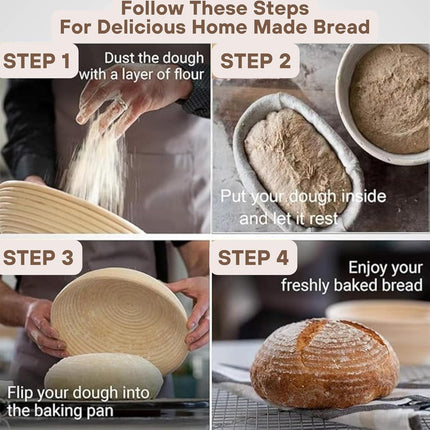 [Upgraded] Bannet Bread Proofing Basket 2 pack 10" Oval With Liner, Natural Rattan Bread Basket Perfect for Professial & Home Sourdough Bread Baking, Artisan Sourdough Bread. (Set 2 pack 10" Oval).