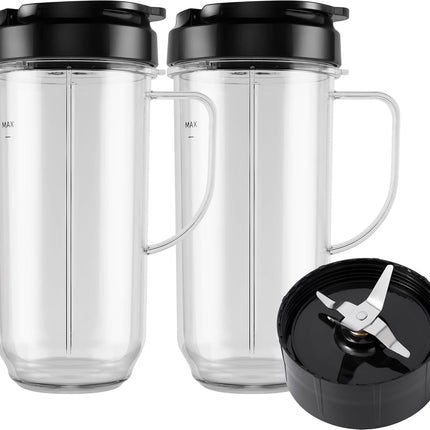 5-piece Magic Bullet Blender Cups, Tall 22oz Cup with Flip-Top To-Go Lid, Cross Blade, Blender Replacement Parts, Mug with Handle Compatible with Magic Bullet 250w MB1001.