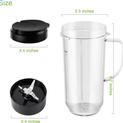 5-piece Magic Bullet Blender Cups, Tall 22oz Cup with Flip-Top To-Go Lid, Cross Blade, Blender Replacement Parts, Mug with Handle Compatible with Magic Bullet 250w MB1001.