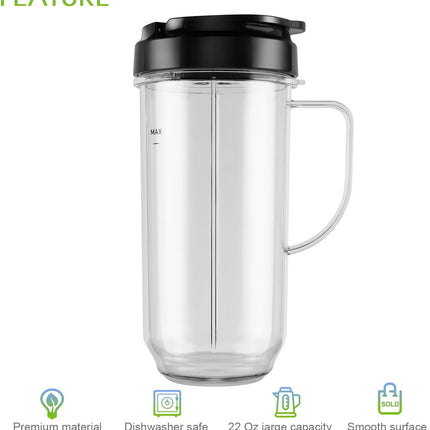 5-piece Magic Bullet Blender Cups, Tall 22oz Cup with Flip-Top To-Go Lid, Cross Blade, Blender Replacement Parts, Mug with Handle Compatible with Magic Bullet 250w MB1001.
