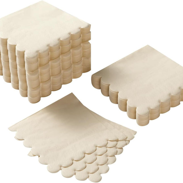 200 Pack Cocktail Napkin 2-Ply Scalloped Edged Dessert Napkins Folded 5 x 5 Inches Disposable Napkins for Dinner Wedding Birthday Party Bridal Anniversary Recepti Event (Milky-White).