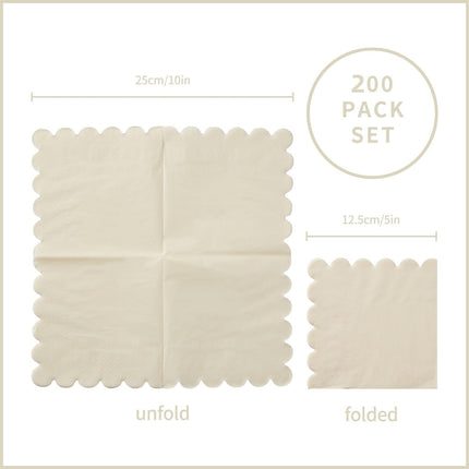 200 Pack Cocktail Napkin 2-Ply Scalloped Edged Dessert Napkins Folded 5 x 5 Inches Disposable Napkins for Dinner Wedding Birthday Party Bridal Anniversary Recepti Event (Milky-White).