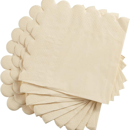 200 Pack Cocktail Napkin 2-Ply Scalloped Edged Dessert Napkins Folded 5 x 5 Inches Disposable Napkins for Dinner Wedding Birthday Party Bridal Anniversary Recepti Event (Milky-White).