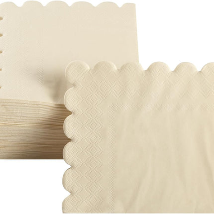 200 Pack Cocktail Napkin 2-Ply Scalloped Edged Dessert Napkins Folded 5 x 5 Inches Disposable Napkins for Dinner Wedding Birthday Party Bridal Anniversary Recepti Event (Milky-White).