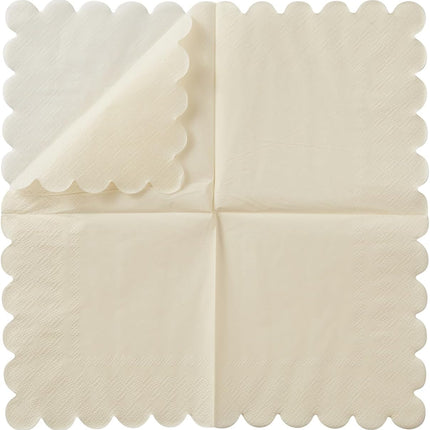 200 Pack Cocktail Napkin 2-Ply Scalloped Edged Dessert Napkins Folded 5 x 5 Inches Disposable Napkins for Dinner Wedding Birthday Party Bridal Anniversary Recepti Event (Milky-White).