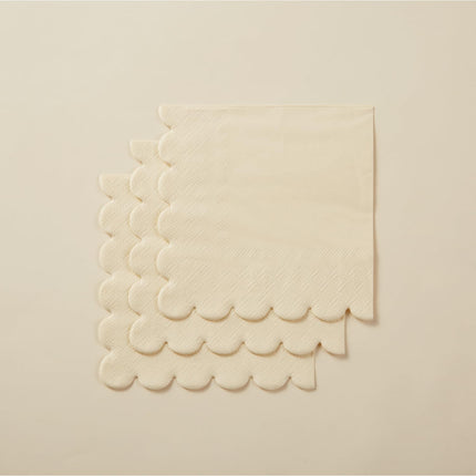 200 Pack Cocktail Napkin 2-Ply Scalloped Edged Dessert Napkins Folded 5 x 5 Inches Disposable Napkins for Dinner Wedding Birthday Party Bridal Anniversary Recepti Event (Milky-White).