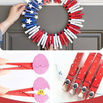 Clothes Pins, Red Green Wooden Clothespins for Arts and Crafts, Wreath, Strg Grip Close Pins Birchwood Clips Clothespin Clothing Pegs for Hanging Baby Clothing Photos, 2.83 Inch, Pack of 50.