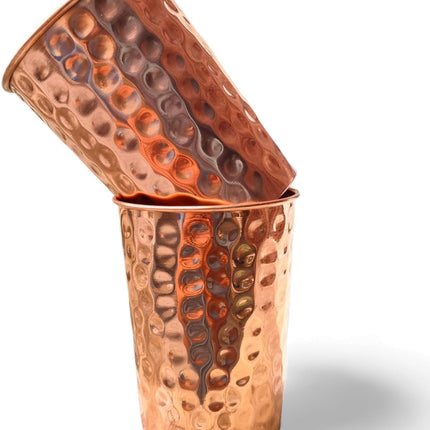 Set of 2 Hammmered Pure Copper Cups For Drinking Water Glasses Tumblers Glass for Ayurveda Health Benefits.