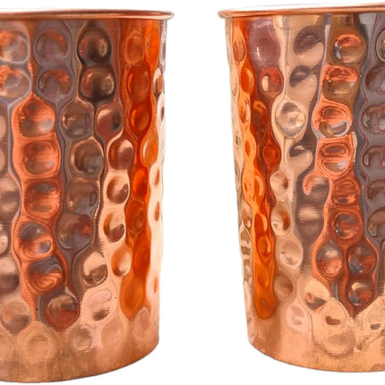 Set of 2 Hammmered Pure Copper Cups For Drinking Water Glasses Tumblers Glass for Ayurveda Health Benefits.