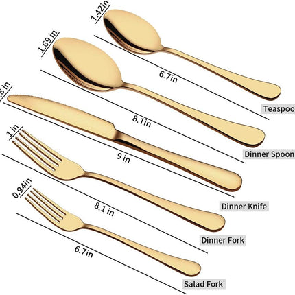 Gold Silverware Set for 8, 40-Piece Gold Flatware Set Stainless Steel Cutlery Kitchen Utensil Set Mirror Polished.