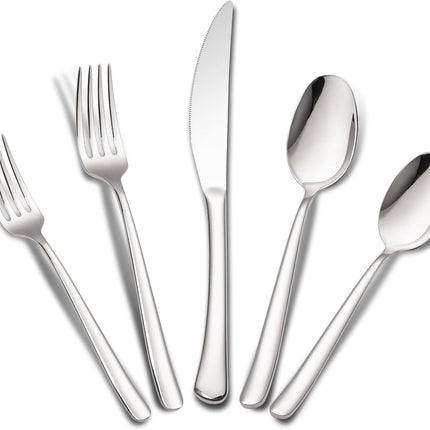 40-Piece High-End Silverware Set with Forks Spos and Knives, Stainless Steel Serving Utensils for 8 with Mirror Finished Handle, Durability and Dishwasher Safe for Restaurant, Weddings.