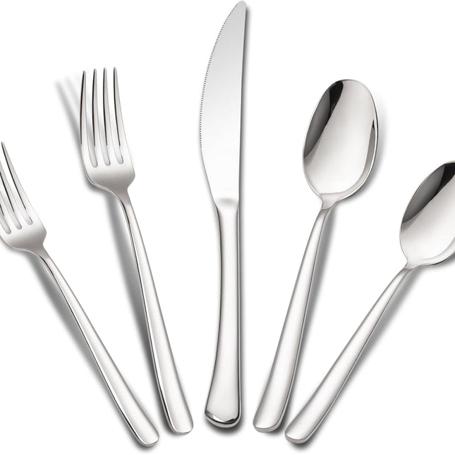 40-Piece High-End Silverware Set with Forks Spos and Knives, Stainless Steel Serving Utensils for 8 with Mirror Finished Handle, Durability and Dishwasher Safe for Restaurant, Weddings.