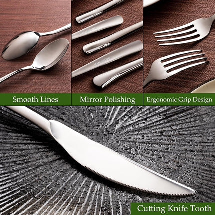 40-Piece High-End Silverware Set with Forks Spos and Knives, Stainless Steel Serving Utensils for 8 with Mirror Finished Handle, Durability and Dishwasher Safe for Restaurant, Weddings.