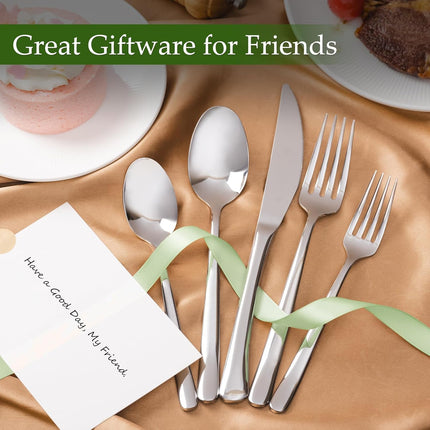 40-Piece High-End Silverware Set with Forks Spos and Knives, Stainless Steel Serving Utensils for 8 with Mirror Finished Handle, Durability and Dishwasher Safe for Restaurant, Weddings.
