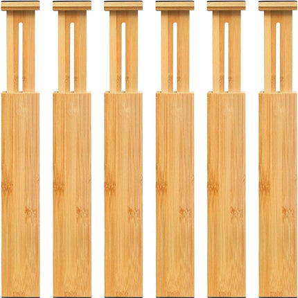 Adjustable Bamboo Drawer Dividers, Expandable Drawer Organizer for Kitchen, Bedroom, Bathroom, Dresser and Office, 6-Pack.