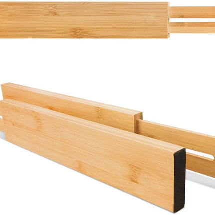Adjustable Bamboo Drawer Dividers, Expandable Drawer Organizer for Kitchen, Bedroom, Bathroom, Dresser and Office, 6-Pack.