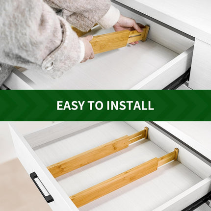 Adjustable Bamboo Drawer Dividers, Expandable Drawer Organizer for Kitchen, Bedroom, Bathroom, Dresser and Office, 6-Pack.