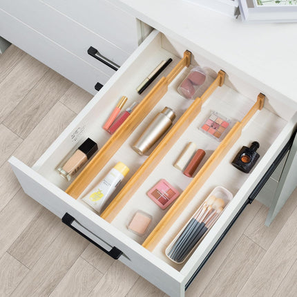 Adjustable Bamboo Drawer Dividers, Expandable Drawer Organizer for Kitchen, Bedroom, Bathroom, Dresser and Office, 6-Pack.