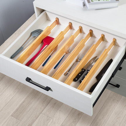 Adjustable Bamboo Drawer Dividers, Expandable Drawer Organizer for Kitchen, Bedroom, Bathroom, Dresser and Office, 6-Pack.
