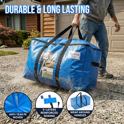 Extra Large Moving Bags, 4 Pack Blue Heavy Duty Totes For Storage with Visible Window, Wrap Around Handles, Storage Bags for Space Saving, Alternative to Moving Boxes.