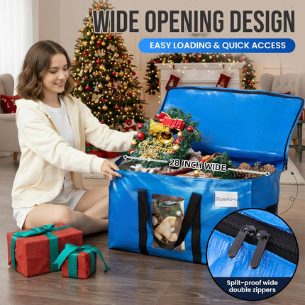 Extra Large Moving Bags, 4 Pack Blue Heavy Duty Totes For Storage with Visible Window, Wrap Around Handles, Storage Bags for Space Saving, Alternative to Moving Boxes.