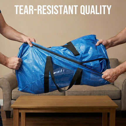 Extra Large Moving Bags, 4 Pack Blue Heavy Duty Totes For Storage with Visible Window, Wrap Around Handles, Storage Bags for Space Saving, Alternative to Moving Boxes.