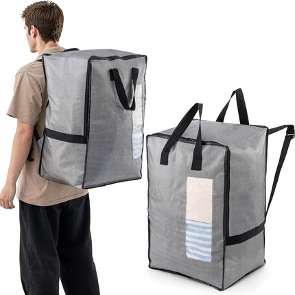 2 Pack Gray Moving Bags w/Adjustable Backpack Straps, Moving Supplies, Moving Boxes Alternative, Heavy Duty Storage Totes for College Packing, Camping Backpack for Travel, Dorm, Laundry.
