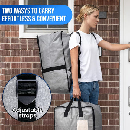 2 Pack Gray Moving Bags w/Adjustable Backpack Straps, Moving Supplies, Moving Boxes Alternative, Heavy Duty Storage Totes for College Packing, Camping Backpack for Travel, Dorm, Laundry.
