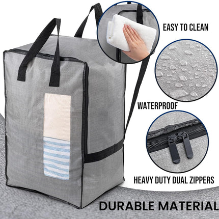 2 Pack Gray Moving Bags w/Adjustable Backpack Straps, Moving Supplies, Moving Boxes Alternative, Heavy Duty Storage Totes for College Packing, Camping Backpack for Travel, Dorm, Laundry.