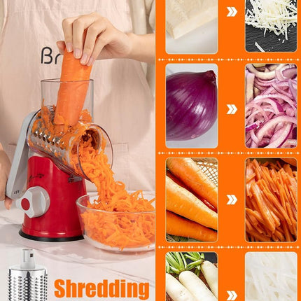 Rotary Cheese Grater Hand Crank, Cheese Shredder with 3 Drum Blades, Mandoline Slicer, Food Chopper for Hard Cheese, Vegetable, Nuts, Potato.