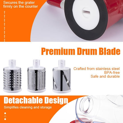 Rotary Cheese Grater Hand Crank, Cheese Shredder with 3 Drum Blades, Mandoline Slicer, Food Chopper for Hard Cheese, Vegetable, Nuts, Potato.