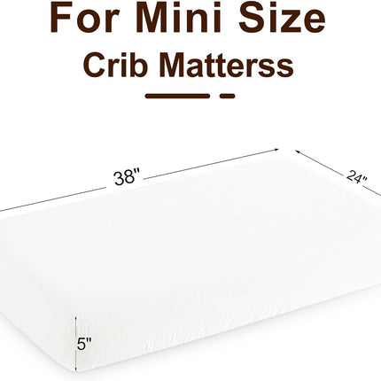 2 Pack Muslin Cott Mini Crib Sheets, Soft and Breathable Double Layer 24x38 Baby Crib Sheets for Mini Crib and Toddler Mattresses, Boys, Girls, Unisex, White, 24x38 Inches.