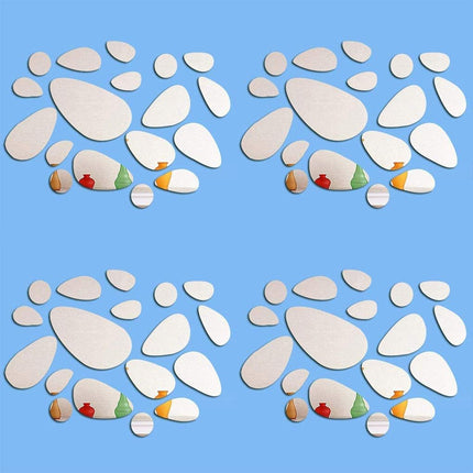 Petluno 72Pcs Mirror Decals Wall Stickers - Cobblestone Shape DIY Decor for Home Room Bedroom Office Decoration Silver.