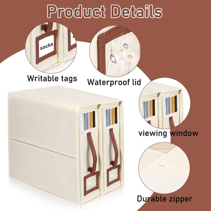 4 Pack Bed Sheet Organizers and Storage, Foldable Sheet Organizer for Linen Closet, Bed Sheet Holders with Window, Beige Bedding Storage Box for Bedsheets, Blanket and Pillow - Queen & King Size.