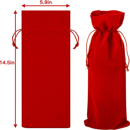 Homakover Luxury Velvet Wine Bag Wine Gift Bags, 6 Pcs Wine Bottle Bags with Double Drawstring Closure, 14.5"x 5.9" Reusable Bottle Bag For Christmas Wedding Birthday Party Holiday Housewarming.