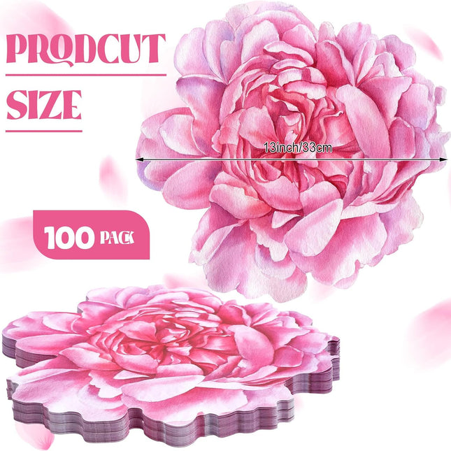 Set of 100 Peony Placemat Pink Floral Place Mats Spring Paper Placemats Disposable for Dining Table Parties Wedding Kitchen Decor Bridal Shower, 13 x 13 Inch.
