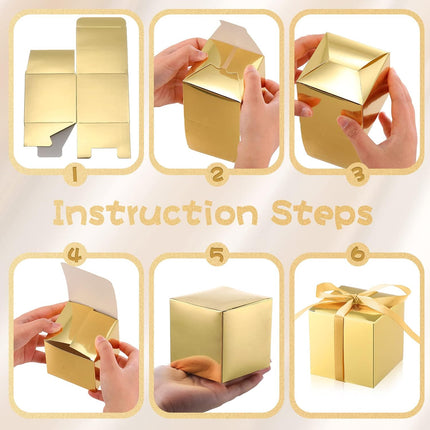 Glenmal 200 Pcs Small Gift Boxes 3 x 3 x 3 Inches Bulk Wedding Favor Candy Boxes with Ribbons Kraft Baby Shower Decorations for Wedding Baby Shower Bridal Shower Birthday Party(Gold).