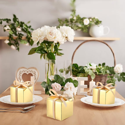 Glenmal 200 Pcs Small Gift Boxes 3 x 3 x 3 Inches Bulk Wedding Favor Candy Boxes with Ribbons Kraft Baby Shower Decorations for Wedding Baby Shower Bridal Shower Birthday Party(Gold).