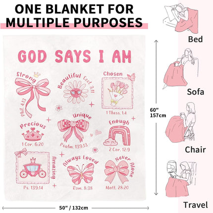 Baptism Gifts for Girl Christening, Christian Gifts for Girls, Flannel Soft Girl Blanket Decor, Christian Gift for Women on Birthday Christmas, Bible Verse Scripture Prayer Blanket.