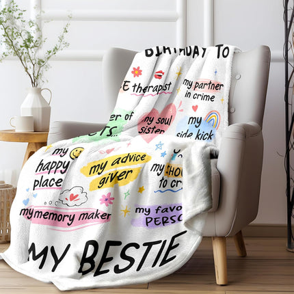 Best Friend Bestie Birthday Gifts for Women, Soft Flannel Blanket, Friend Birthday Gifts for Women Friendship, Happy Bday for Bestie BFF, 50'' x 60''.