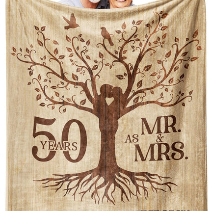Happy 50th Anniversary Wedding Gifts, Flannel Soft Blanket Decor, Golden 50th Anniversary Romantic Gifts for Couple Parents, 50 Year Wedding Anniversary Decorations - 50x60 inches.