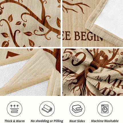 Happy 50th Anniversary Wedding Gifts, Flannel Soft Blanket Decor, Golden 50th Anniversary Romantic Gifts for Couple Parents, 50 Year Wedding Anniversary Decorations - 50x60 inches.