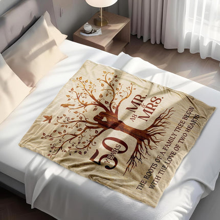 Happy 50th Anniversary Wedding Gifts, Flannel Soft Blanket Decor, Golden 50th Anniversary Romantic Gifts for Couple Parents, 50 Year Wedding Anniversary Decorations - 50x60 inches.