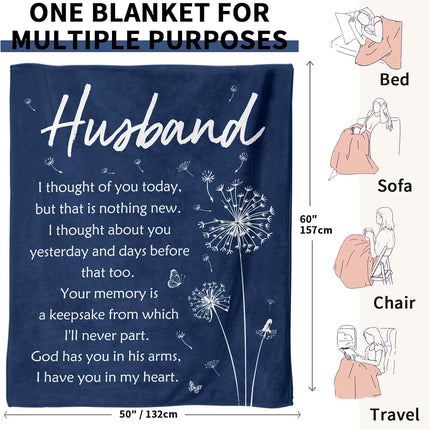Sympathy Memorial Gifts for Loss of Husband, Soft Flannel Memorial Blanket, Remembrance Condolences Bereavement Gifts Idea in Memory of Husband, 50x60 inches.