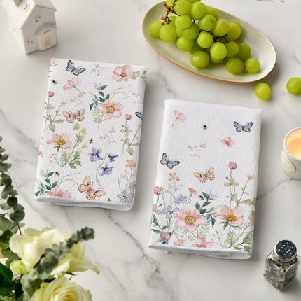 Floral Leaves Butterfly Spring Kitchen Towels Dish Towels, 18x26 Inch Seasonal Summer Decoration Hand Towels Set of 2.