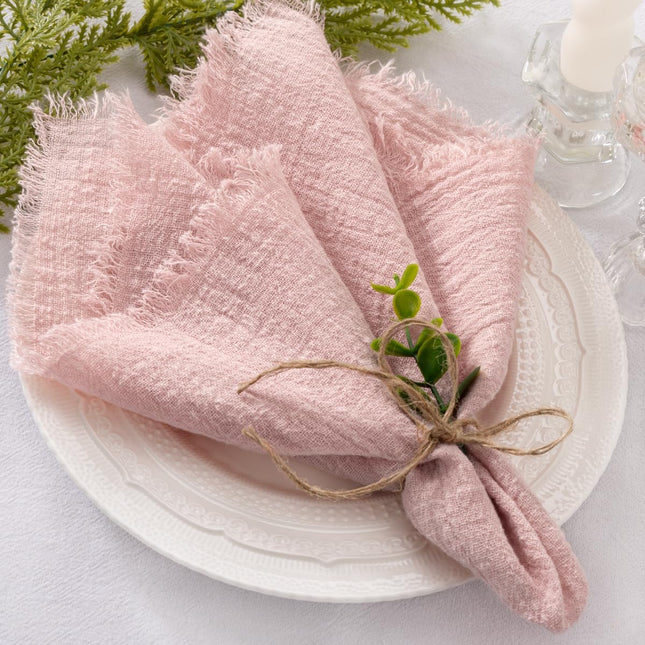 Set of 12 Linen Napkins Dusty Rose Easter Spring Cloth Napkins Washable Cotton Dinner Napkins Fringe 17"x17" for Wedding Party Bridal Baby Shower Birthday Table Decorations.